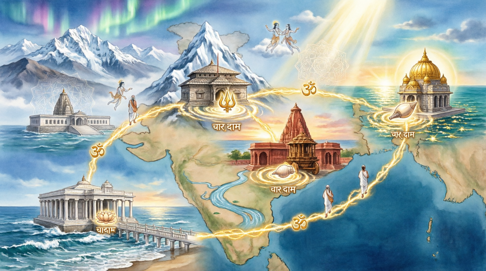 🌏 चार धाम यात्रा का रहस्य: भारत के चार दिव्य ऊर्जा केंद्रों का सम्पूर्ण आध्यात्मिक मार्गदर्शन