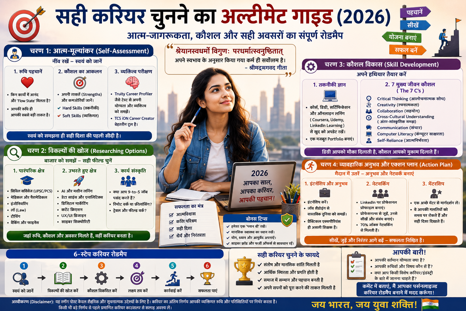 सही करियर चुनने का अल्टीमेट गाइड (2026): आत्म-जागरूकता, कौशल और सही अवसरों का संपूर्ण रोडमैप
